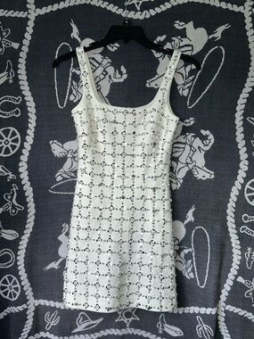 White Crystal-Embellished Tank Mini Dress
